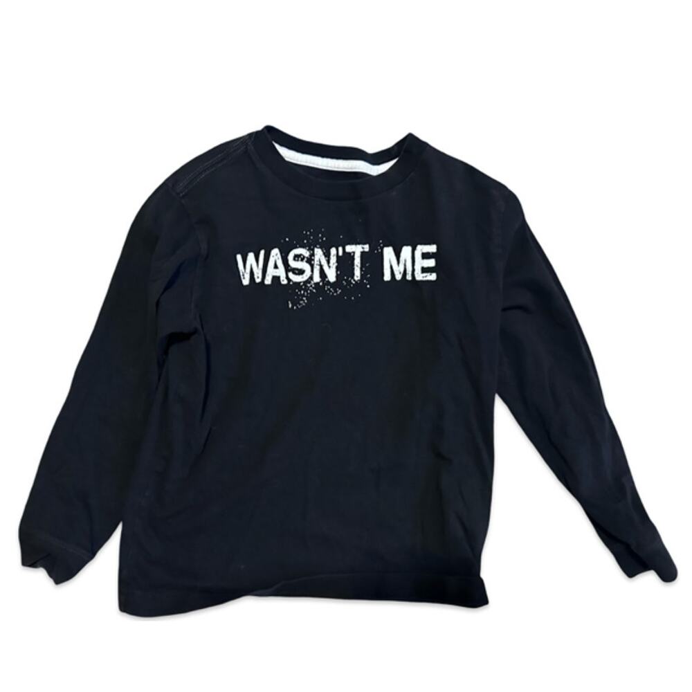 Old Navy Boys Long Sleeve Shirt XS 5T Black “Wasn’t Me” Graphic Tee